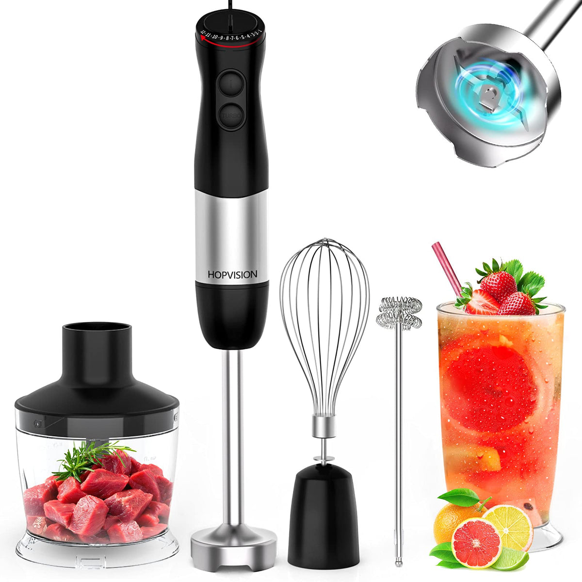 New VAVSEA 1000W 5-in-1 Immersion hand Blender, 12 Speed Stick Blender with  Mixing Beaker (22oz), Food Processor, 304 Stainless Steel With Egg Whisk,  Milk Frother for Puree Infant Food, BPA Free, Red